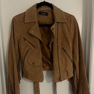 NWOT Akira Suede Genuine Leather Brown Tan Fringe Moto Jacket Small